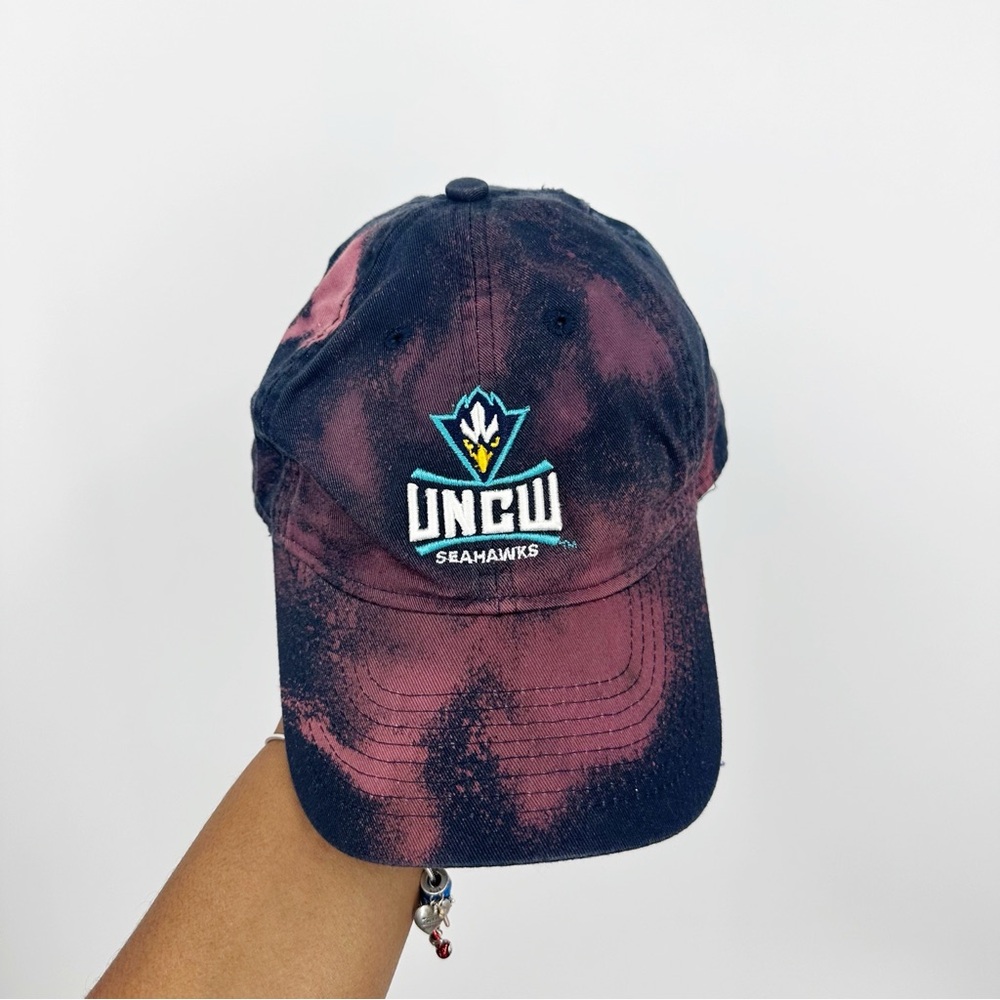 UNCW Seahawks Custom Bleach Splatter Cap Hat OS Upcycled School Gear Sports
